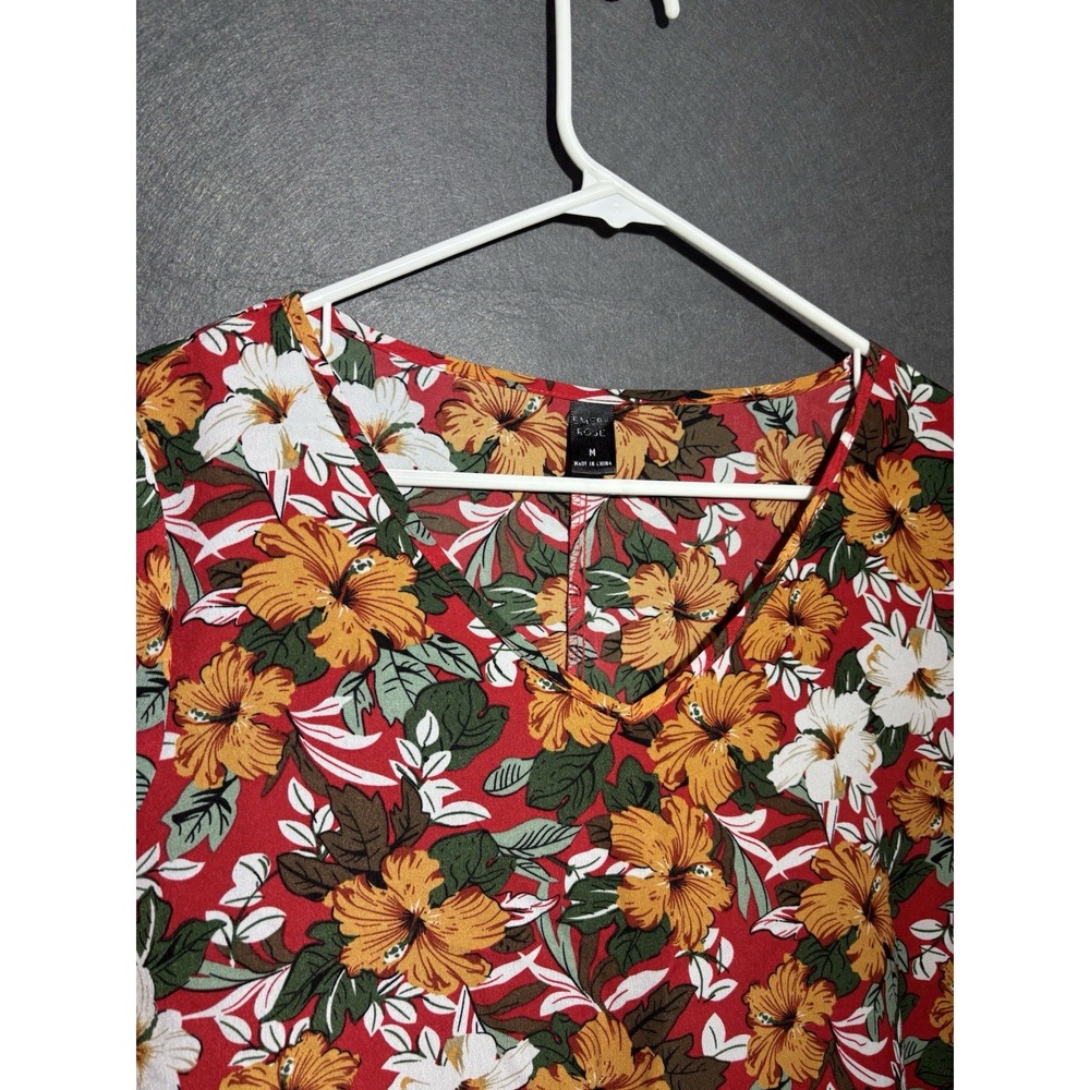 Emery Rose Dress Women's M Red Floral Tunic Short Sleeve - Picture 6 of 16